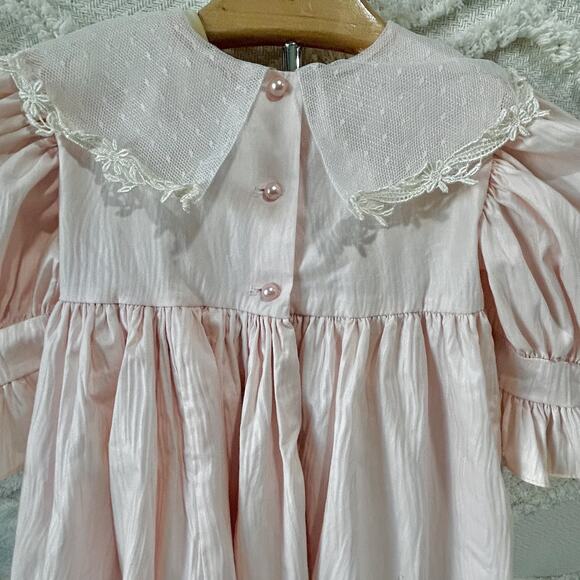 *SOLD SOLD SOLD* Vintage 80s Toddler Dress Pink Satin Lace Girl Party Dress 3T - Picture 7 of 16